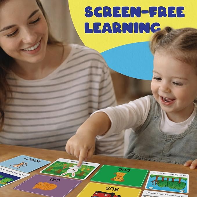 Toddler Flash Cards - 50 Big Font, 500 GSM Wipe-Clean Learning Flash Cards for Toddlers 1-3 & Ages 3-5 - Numbers, Colors, Find-the-Difference & Fun Questions - Preschool Educational Gift