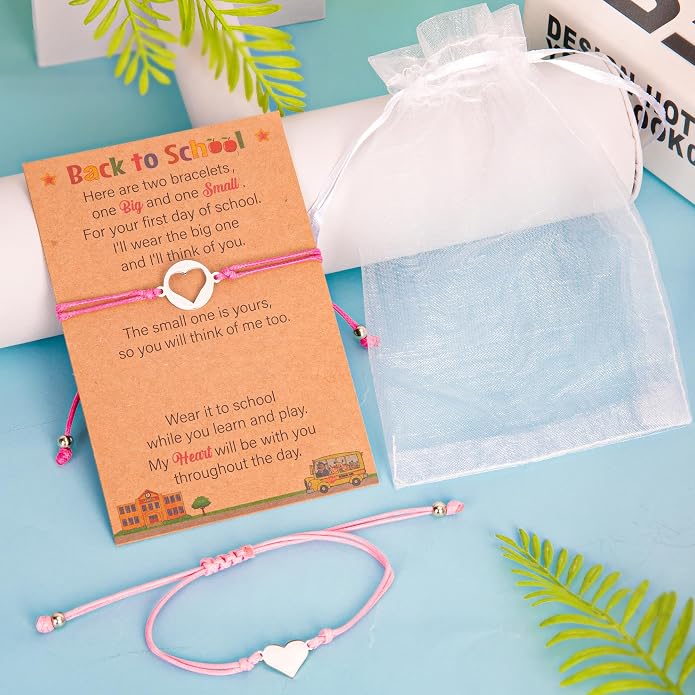 EOBOH Back to School Supplies, Back to School Bracelet Mommy and Me, Prek Matching Wish Bracelets Set, Adjustable Bracelet for Boys Girls Gifts Stuff Bulk
