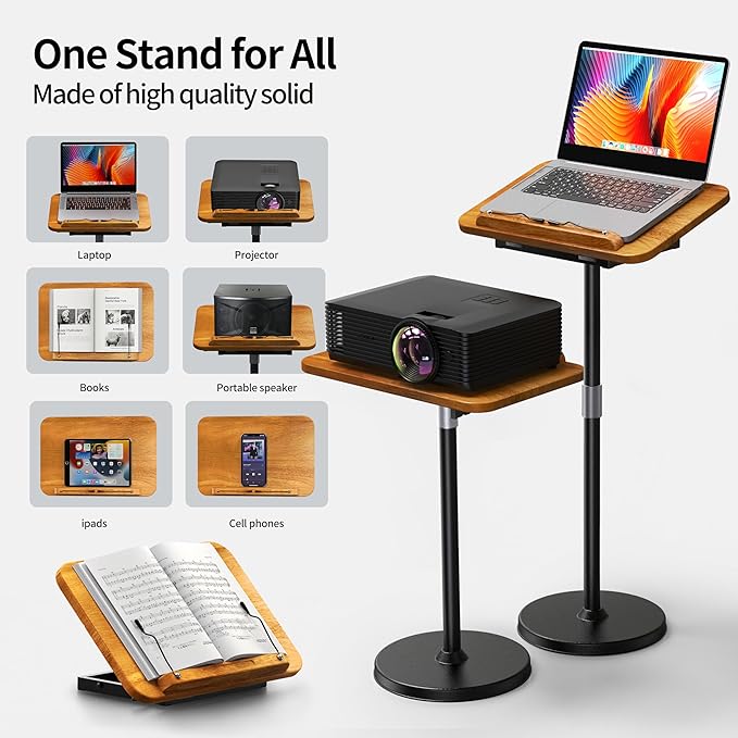NAMON Floor Book Stand for Reading, 100% Solid Wood, Height Adjustable 16.5"-51", Floor Reading Stand with Page Clip for Cookbooks, Sheet Music (Stationary / 2-in-1, 11.8" x 16.5")
