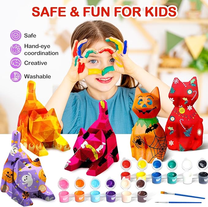 Goody King Paint Your Own Cat Lamp Art Kit, 2PCS DIY Night Light, Arts & Crafts for Kids Ages 8-12, Painting Kit for Girls Boys Age 4 5 6 7 8+, Art Supplies Cat Craft Birthday Gifts for Kids Ages 3+