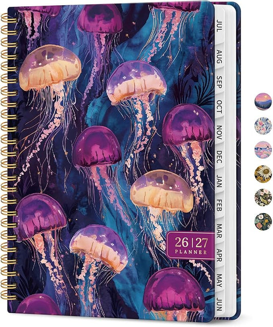 Planner 2026–2027, Academic Monthly Weekly Spiral Calendar, July 2026 – June 2027, Hardcover Agenda Notebook with Tabs, 6.3" x 8.5", Perfect for Students, Teachers, School & Daily Planning - Ocean Glow