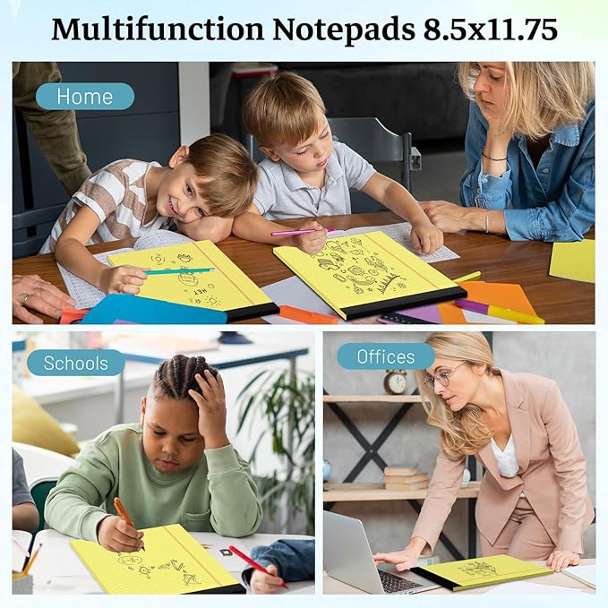 Yellow Legal Pad, 8.5 x 11 College Ruled Notepad, 12 Pack Legal Notepads 8.5 x 11 Writing Pads, 30 Sheets Per Note Pad, Micro Perforated Lined Paper for Work Study Daily Note Taking List