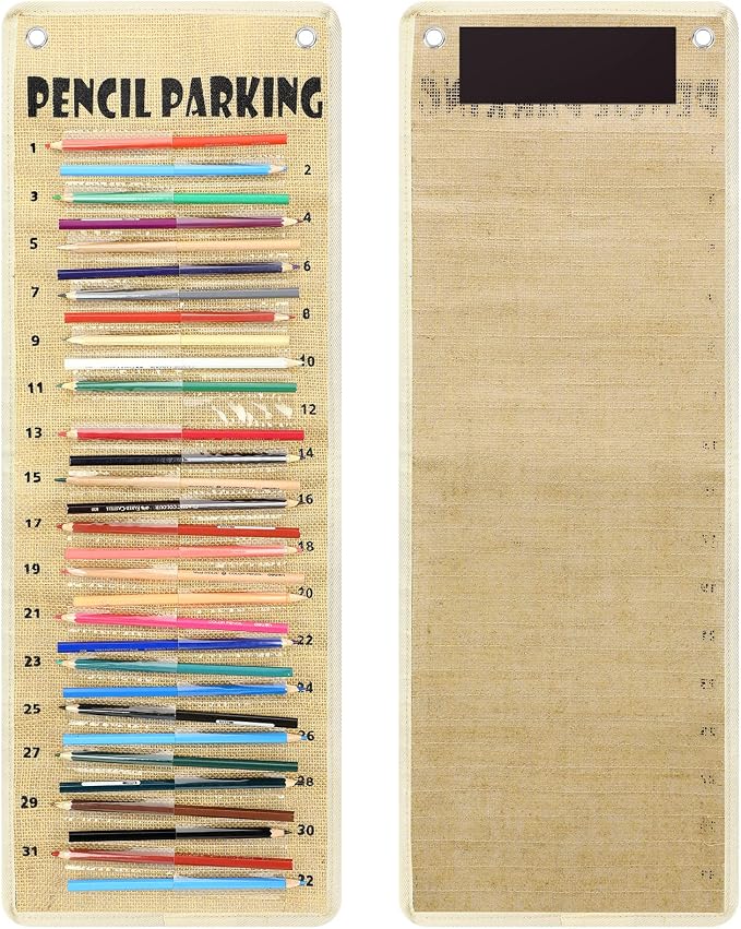 Sabary Pencil Parking Pocket for Classroom,Hanging Pencil Holder Wall Organization Numbered pencils Dispenser with Magnetic Strip Grommets for Back to School Student Essentials(Rustic)
