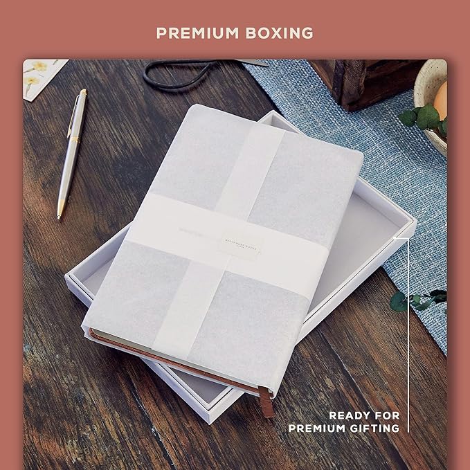 BEECHMORE BOOKS A5 Dotted Journal – 160gsm Thick Paper No-Bleed Bullet Notebook – Hardcover Dot Grid Logbook with Presentation Gift Box – Vegan Leather Sketchbook for Artists & Professionals