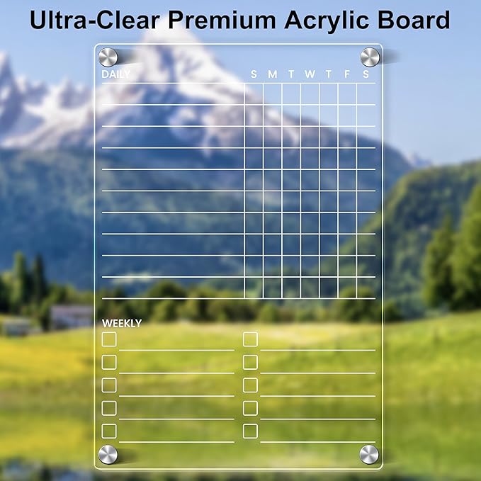Acrylic Magnetic Chore Chart for Kids Teens Adult Family, Clear Dry Erase Acrylic Chore Chart for Fridge, Responsibility Reward Chore Board for Refrigerator Daily/Weekly to Do List White Board 2 Pcs