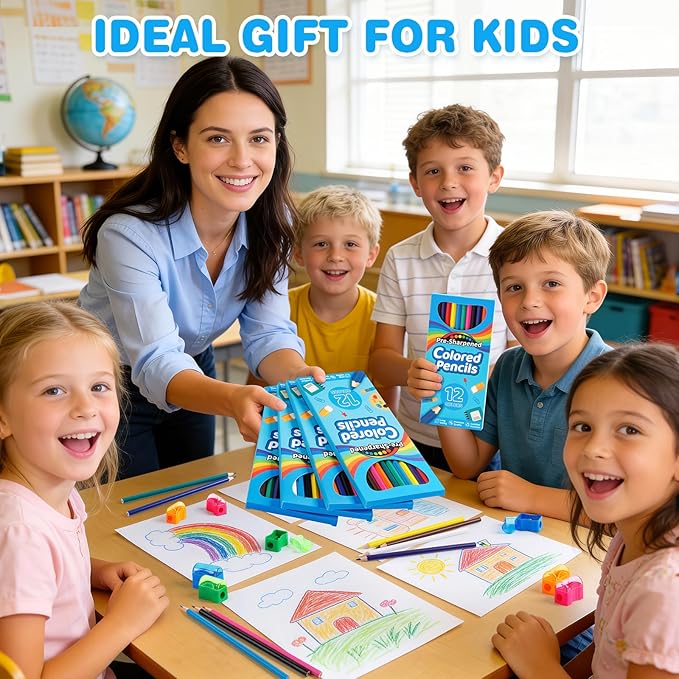V-Opitos 168 Count Colored Pencils for Kids, 14 Pack Bulk Colored Pencils in 12 Colors with Sharpener, Pre-sharpened Coloring Pencils, Ideal School Supplies & Classroom Prizes, Kids Party Favor
