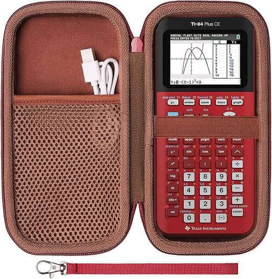 Case for Texas Instruments TI-84 Plus CE/TI-84 Evo/TI 84 Plus/TI-Nspire CX II CAS/TI-Nspire CX II Graphing Calculator, Mesh Pocket for Charging Cables, Pens and Rule(Red)