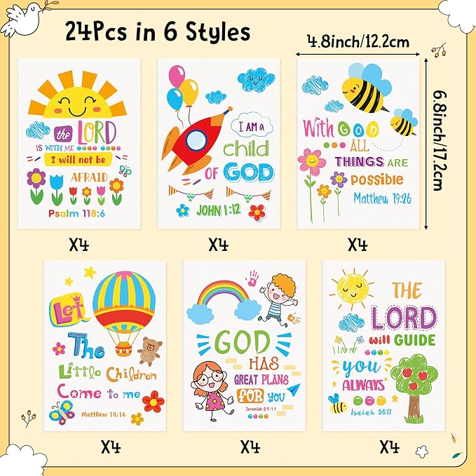 24Pcs Religious Coloring Books - Bible Verses DIY Color-in Pages Booklet Bulk Drawing Holiday Christian Theme Activity Supplies for Sunday School Classroom Rewards Artwork Gift for Kids