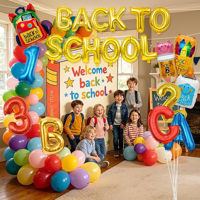 Back to School Balloons, Back to School Decorations Letter Balloons Banner | Back to School Balloon with ABC 123 Pencil Backpack Crayon School Theme Decor for Classroom,Kindergarten,First Day of School