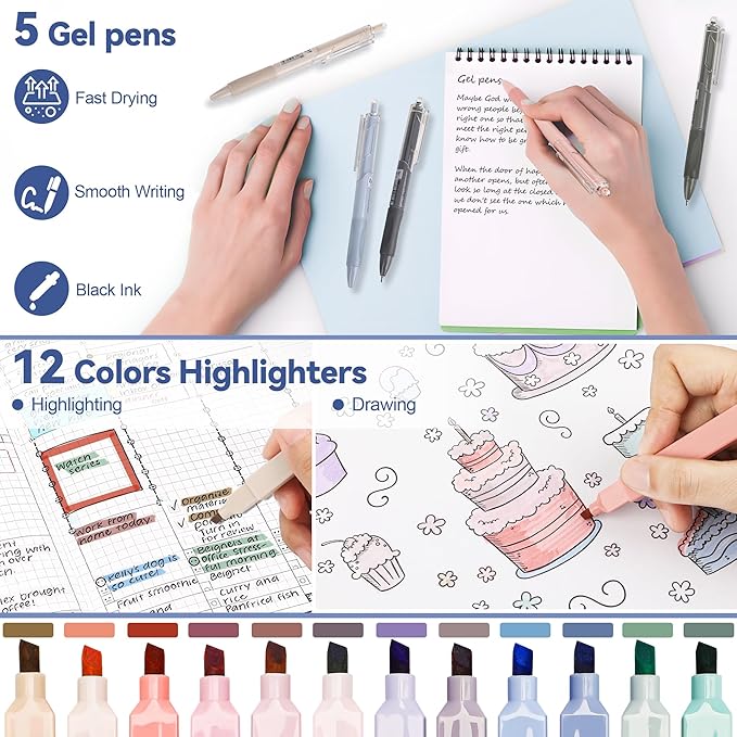 DazSpirit 61 PCS Aesthetic School Supplies with Cute Pencil Case, No Bleed Highlighters, Gel & Erasable Pens, Mechanical Pencils, Refills, Complete College Essentials Stationery Kit for Women