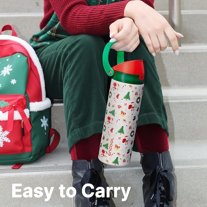 Christmas Insulated Water Bottle with Straw - Leak Proof Stainless Steel Water Bottle for School, Travel, Keeps Cold All Day, One-Touch Flip Lid, Holiday Gifts For Women Men, 24 oz, Santa Parade
