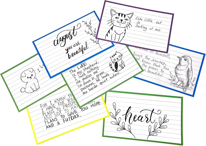PPAPPAPPIYO 100 Pack 3x5 Ruled Index Cards, Extra Thick 260gsm White Cardstock, Colorful Borders with Ruled Front and Blank Back, Heavyweight Flash Cards for Study, Recipes, and Organization