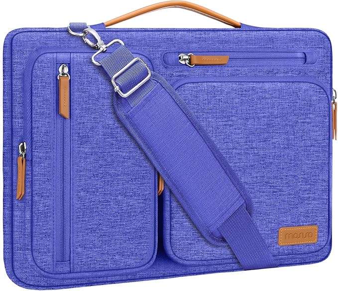 MOSISO 360 Protective Laptop Shoulder Bag,15-15.6 inch Computer Bags Compatible with MacBook Pro 16 inch, HP, Dell, Lenovo, Asus Notebook,Side Open Messenger Bag with 4 Zipper Pockets, Royal Blue