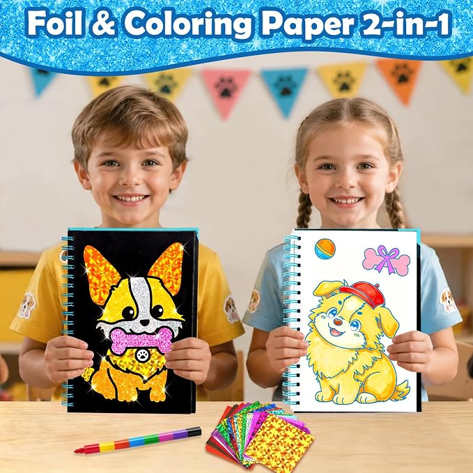 FUNNYB&G Mess-Free Foil Art Craft for Kids Ages 4-10, Kids Birthday Gift