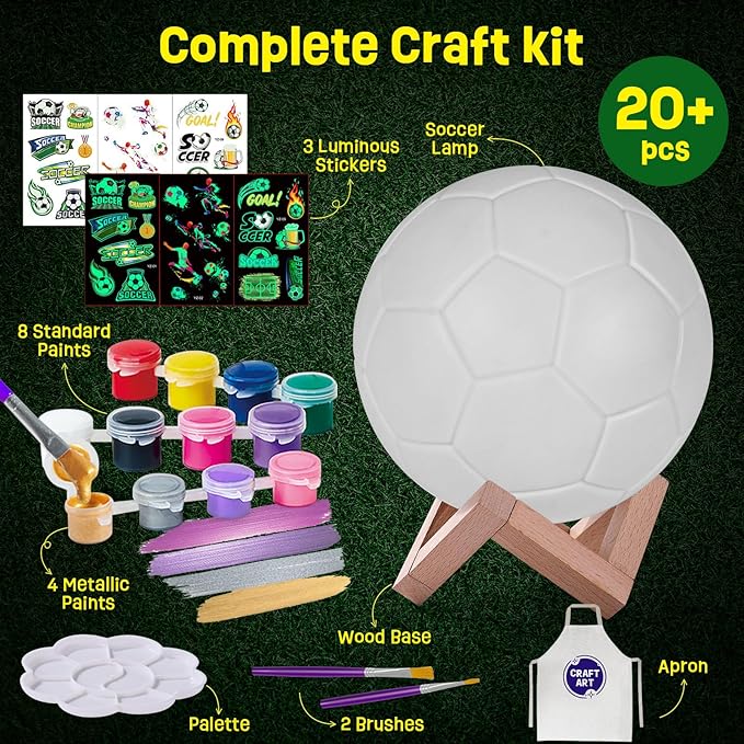 Paint Your Own Soccer Ball Lamp Kit, World Cup Soccer Gifts 3D Night Light, Art Supplies Creativity Arts and Crafts for Kids Ages 8-12, Birthday Gifts for Kids Boys Girls Ages 3 4 5 6 7 8 9 10 11 12+