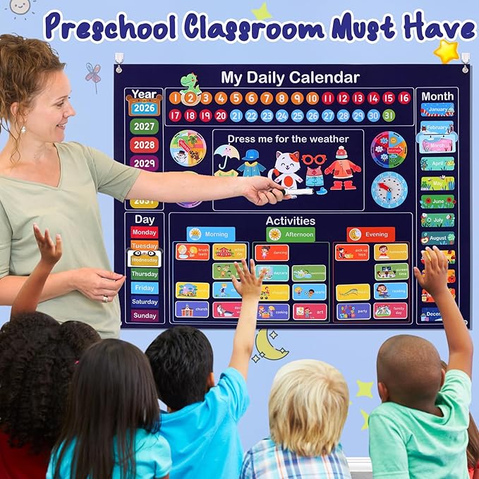 My Daily Calendar for Kids, 3.3Ft Felt Board for Toddler Kids Preschool Calendar for Classroom Circle Time Learning Center Days of The Week for Toddlers Learning Calendar Home Kindergarten Activities