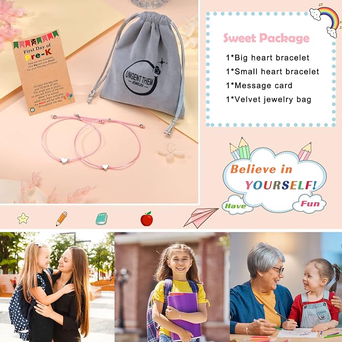 UNGENT THEM Big & Small Heart Bracelets Back to School Gifts for Girls