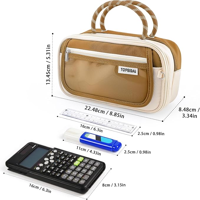 TOPBIDAI Large Pencil Case Pouch School Supplies for Girls Boy Women Men | Big Pencil Bag with 5 Compartments, Easy Grip Handle, Office College School Pencil Box