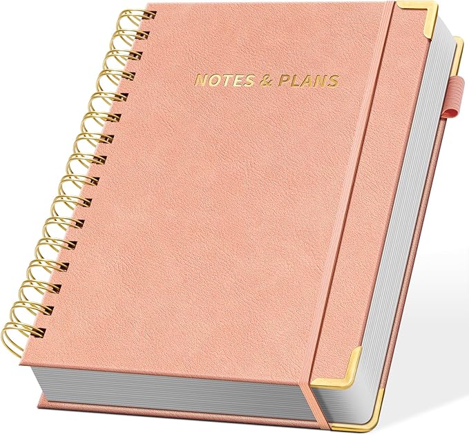 Ovesmusl Undated Daily Planner - 126 Days Hourly Schedule & To Do List - A5 PU Leather Hardcover Spiral Notebook planner with stickers, Metal Corner Protectors & Back Pocket for Work & School, Pink