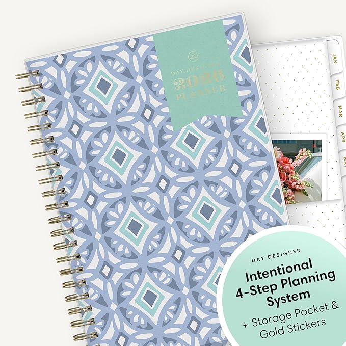 Blue Sky Day Designer 2026 Weekly and Monthly Planner Calendar, January 2026 - December 2026, 5" x 8", Flexible Cover, Durable Twin Wire Binding, Includes Storage Pocket, Stickers, Tile
