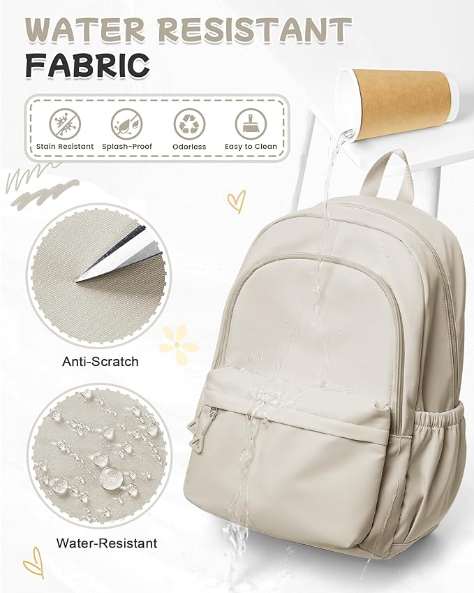 BJLFS Khaki School Backpack for Girls Women Waterproof High School Book Bag Cute Backpack for Men Teens Boys, Lightweight Simple Middle School Back Pack Daypack