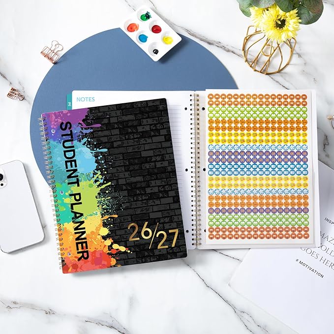 Student Planner 2026-2027 - Monthly and Weekly School Planner 2026-2027 with Stickers, July 2026 - June 2027, 9" x 11", Green Tabs