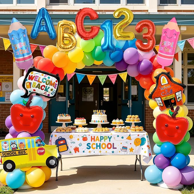 Back to School Balloons,Back to School Decorations,ABC 123 Foil Balloons | 13PCS Back to School Balloon with School Bus,Apples,Pencils, Welcome Balloon for Classroom, Kindergarten, First Day of School