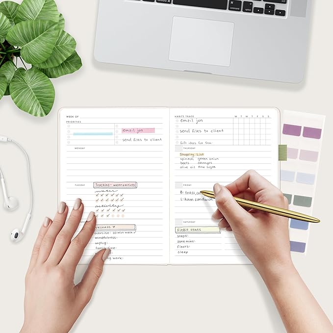 And Per Se Undated Planner, Weekly & Monthly Planner with Goal & Habit Tracker, A5 Leather Hardcover Productivity Journal for Academic Year (Botanical Floral)