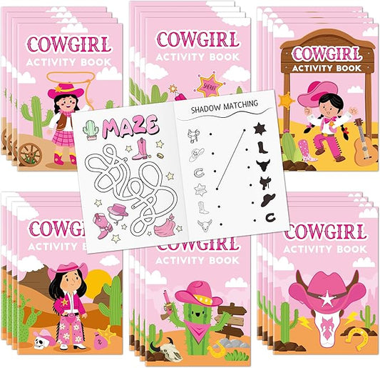JAPBOR Cowgirl Activity Coloring Books - 24PCS Mini Western Theme Activities Color Book Bulk for Kids Party Favor, Wild West Hat Boot Cactus Colour Pages for Birthday Gifts Class Drawing Painting Game