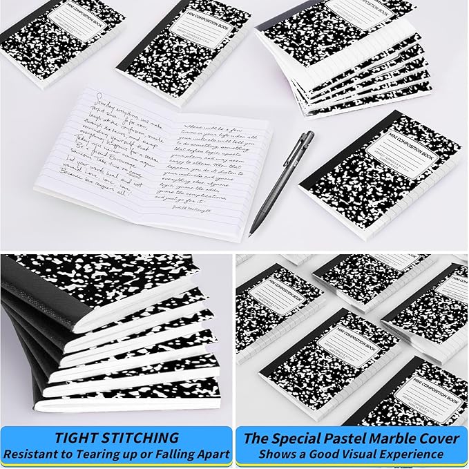 48 Pack 4.5" x 3.25" Mini Composition Notebooks Bulk College Ruled Half Composition Notebook Narrow Ruled Small Pocket Marble Journal 60 Sheets for Students Office School Supplies