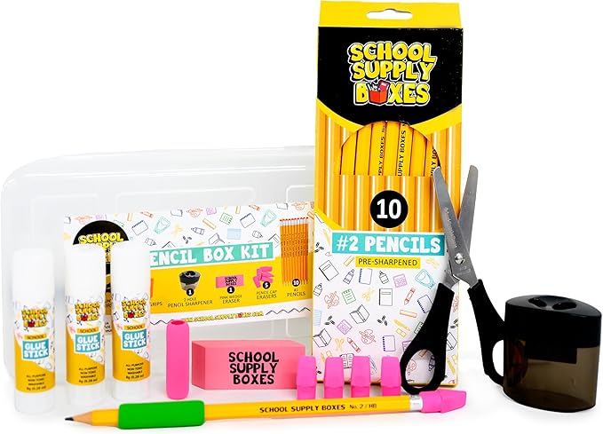 School Supply Boxes | K-5 Case (4 Boxes) | Back to School Essentials Kit for Students & Teachers | Includes Wide-Ruled Paper Products, Crayons, Markers, Colored Pencils, & More