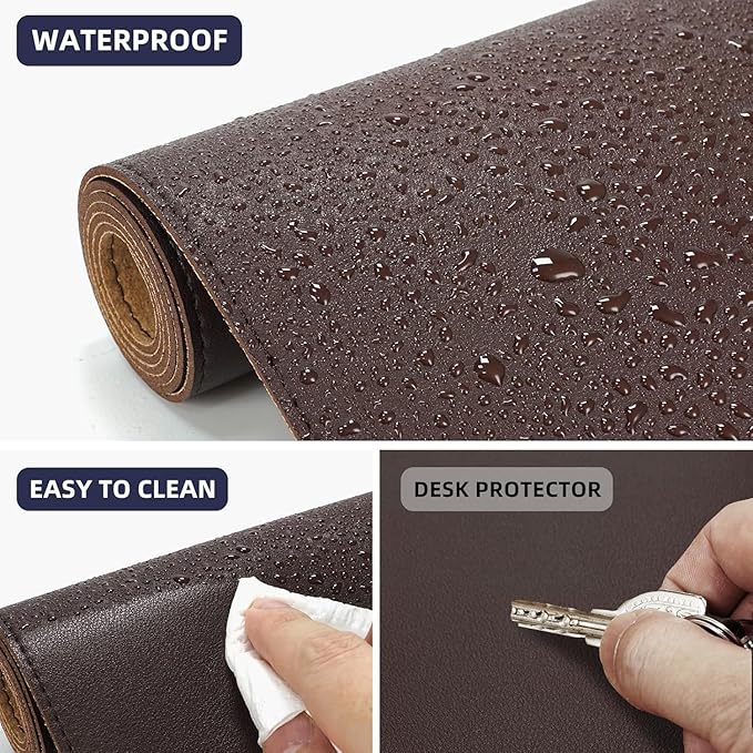 AFIING Cork Desk Mat 55" x 17", Dual-Sided Natural Cork & PU Leather Desk Pad, Non-Slip Waterproof Large Mouse Pad for Office, Home & Gaming (Coffee)