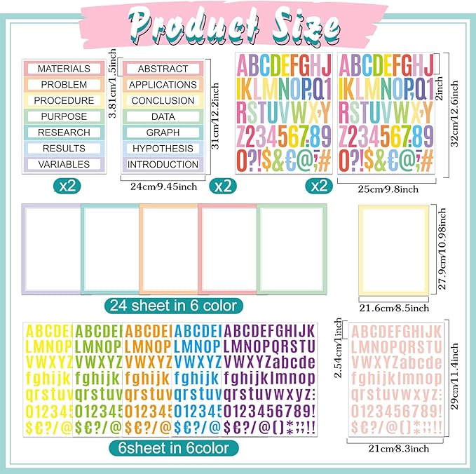 PerKoop 36 Sheets Science Fair Board Poster Boards Supplies 24 Self Adhesive Presentation Subtitles 4 Science Fair Project Titles 8 Personalized Letter Sticker for Classroom(Fresh Color)