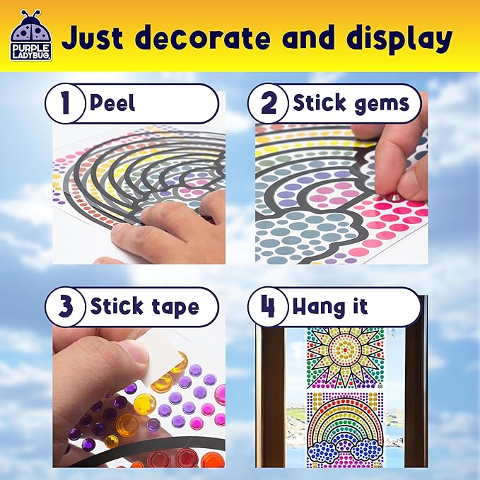 SunGemmers Window Gem Art Suncatcher Kits - Summer Crafts for Kids, Fun 5 Year Old Girl Birthday Gift, Fun Gifts for 8 Year Old Girls, Crafts for Kids Ages 4-10, Diamond Art Kit for Boys & Girls 6-12