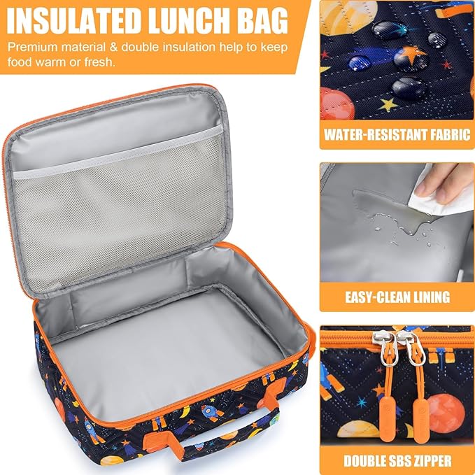 Fimibuke Kids Bento Snack Lunch Box with 4 Compartment, Insulated Lunch Bag, Stainless Steel Vacuum Thermo Food Jar, Ice Pack, Utensils Set, Birthday Gifts for Age 3-12 Back to School Toddler Girl Boy