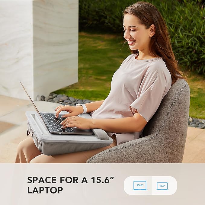HUANUO Laptop Lap Desk - Portable Lap Desk with Pillow Cushion, Fits up to 15.6 inch Laptop, with Anti-Slip Strip & Storage Function for Home Office Students Use as Computer Laptop Stand - Marble