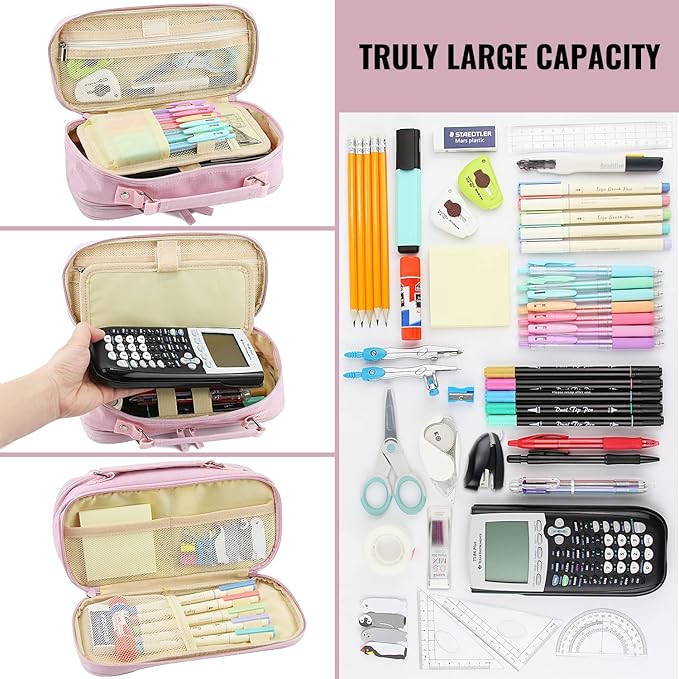 JOINPRO Large Capacity Pencil Case, 4 Compartment Pen Pouch Organizer with Double Zipper, Storage Bag for School, Office, Teen Girl Boy Men Women