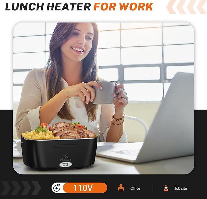 Heated Lunch Box,120W Electric Lunch Box for Adults with 1.5L 304 Stainless Steel Container, 12V/24V/110V Lonchera Eléctrica Portátil for Travel,Work,Car,Truck (Pure Black, 1.5L x 3)