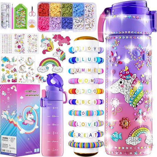 BOOH Gifts for Girls 4-12, Decorate Your Own Water Bottle Kits for Girls, Unicorn Diamond Painting Toys & Friendship Bracelet Kit, Fun Arts Crafts for Kids Ages 4-6-8-10, Birthday Gifts Toys for Kids
