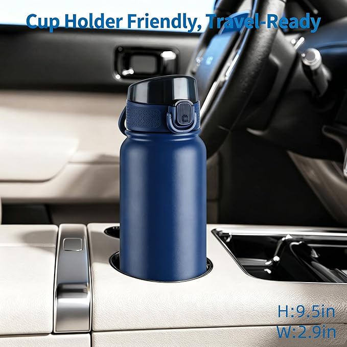 GOPPUS Insulated Water Bottle 20oz Stainless Steel BPA-Free Sports Bottle Ideal for School and Travel Silicone Spout Lid Prevents Leaks, Sweat, and Dust (Dark blue)