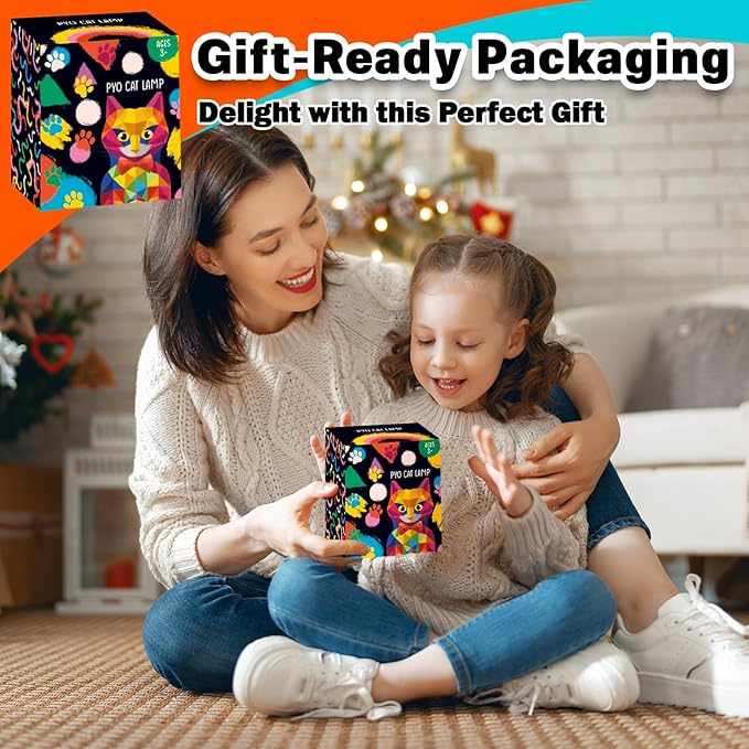 FUNZBO 4.3in Paint Your Own Cat Lamp Kit - Arts and Crafts Supplies Painting for Kids Teens, DIY Night Light Toy for Girls Boys Age 3 4 5 6 7 8 9 10 11 12 13 Birthday Gifts