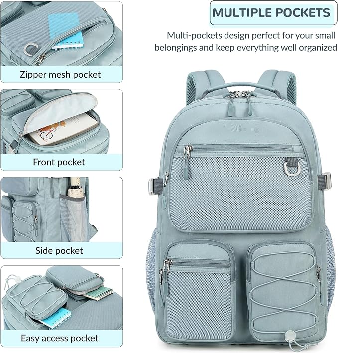 Lohol Multi-Pocket Backpack for School College Travel, Heavy Duty Big Bookbag with 15.6 inch Laptop Compartment (Purple Galaxy