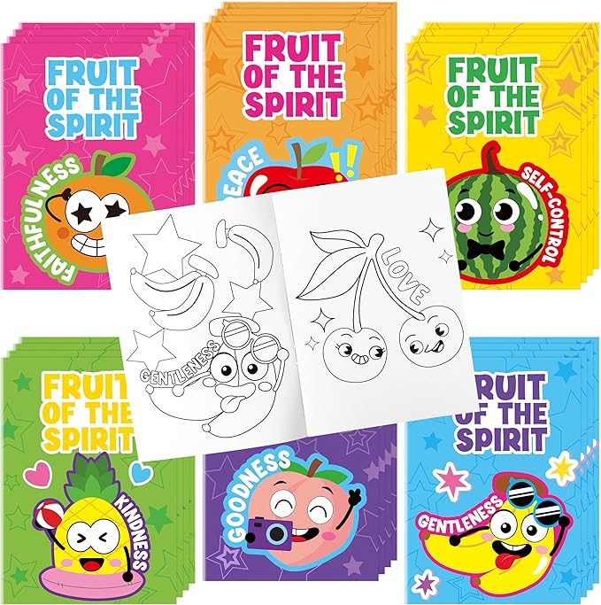 Dvbonike 24Pcs Fruit of the Spirit Coloring Books - Religious Bible DIY Color-in Pages Booklet Bulk Drawing Holiday Christian Activity Supplies for Sunday School Classroom Reward Artwork Gift for Kids
