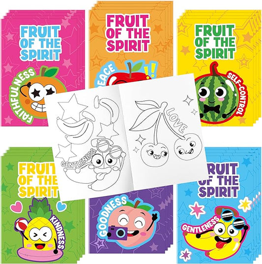Dvbonike 24Pcs Fruit of the Spirit Coloring Books - Religious Bible DIY Color-in Pages Booklet Bulk Drawing Holiday Christian Activity Supplies for Sunday School Classroom Reward Artwork Gift for Kids