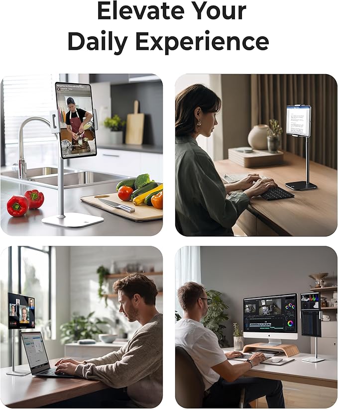 COOPER TabStand, 20" Tall iPad Stand for Desk, Portable Monitor Holder up to 17" Holds 4.4lb, Desktop Tablet Stand, Tablet Mount, Apple iPad Holder for Desk, for Samsung, Kindle, Fire (Frost White)