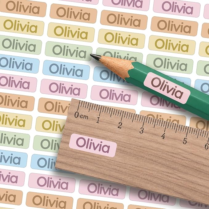 Small Custom Name Labels for Kids (245 Stickers) - Personalized & Waterproof Labels for School Supplies, Daycare, Sleepaway Camp & Clothing Tags - Rainbow