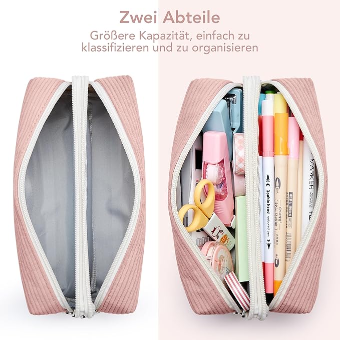 KALIDI Large Pencil Case Corduroy Pencil Pouch Box Cute School Supplies for Teen Girls Boys, Dusky Pink