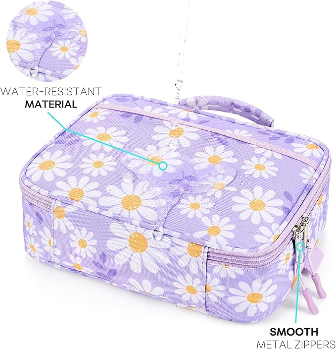 mibasies Kids Lunch Box for Girls Toddler, Insulated and Reusable Lunch Bag for School, Daisy Purple