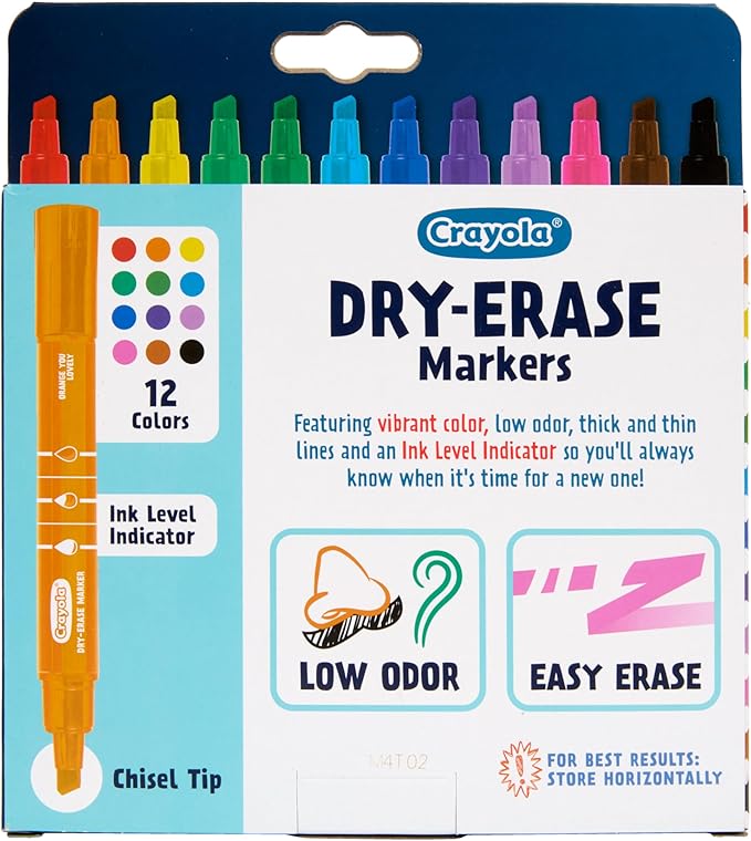 Crayola Take Note Dry Erase Markers for School (12ct) Teacher Classroom Supplies, Chisel Tip Whiteboard Markers, Must Haves