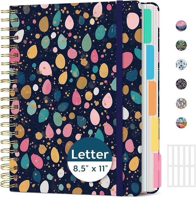 Taja Pretty Large Spiral Lined Notebook for Work with 5 Removable Dividers